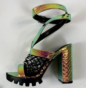 Cape Robbin Strappy Iridescent Slip On Block 5 " High Heel Open Toe Sandals 7M - Picture 1 of 14