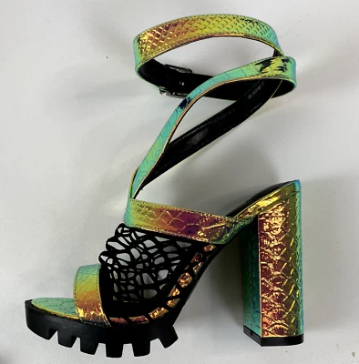 Cape Robbin Strappy Iridescent Slip On Block 5 " High Heel Open Toe Sandals 7M - Image 1 of 4