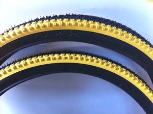 2PCS BICYCLE TIRES 26" X 2.10 VEE RUBBER 2-TONE YELLOW BMX CYCLING BIKE - Picture 1 of 2