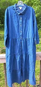 Vermont Country Store Tiered Chambray Maxi Dress Size 2X Denim Blue