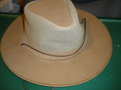 vintage Safari Air Flow Hat by Minnetonka XL Leather Tan COWBOY HAT - Изображение 1 из 4