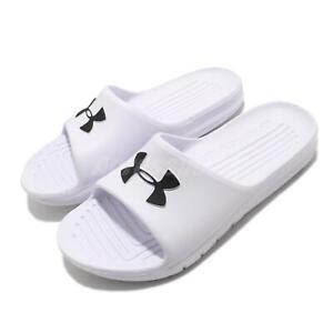 Under Armour Core PTH UA Logo White Black Men Sandals Slides Slipper 3021286-100