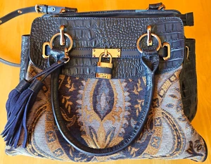Bolso de Hombro Sharif 1827 Grande Azul Cuero Sintético y Tela Borlas *Leer - Imagen 1 de 12