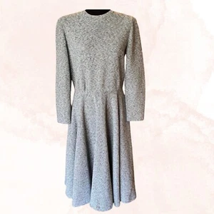 Vintage Mid Century Vincenti Gray Wool Blend Dress (Vtg Sz Lg) USA MADE - Picture 1 of 6