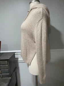 H & M. Beige Wool Alpaca Blend Knit Pullover Hooded Oversized Slits Size XS - Picture 1 of 9