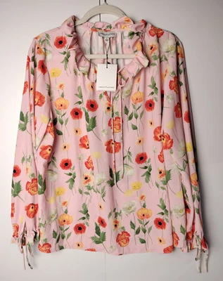 Gibson Latimer Mujer Rosa Floral Volantes Cuello Carrera Top Talla L Nuevo Con Etiquetas Foto 1 de 4