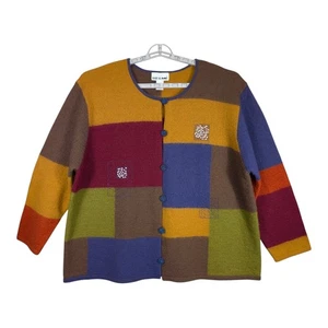 3X Liz & Me Wool Blend Patchwork Cardigan Sweater Sequins Beaded - Picture 1 of 6