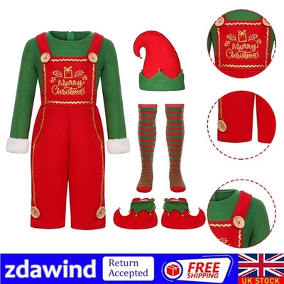 MEN ELF COSTUME ADULT KID CHRISTMAS SANTAS LITTLE HELPER XMAS FANCY DRESS