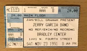 1991 JERRY GARCIA BAND MILWAUKEE 11/23 KONZERT TICKET STUB THANKS DEAD - Bild 1 von 2
