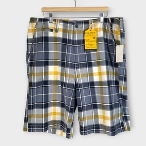 NAUTICA JEANS CO. Chino Shorts Mens 40 Blue Yellow Plaid 100% Cotton Coastal NEW - Picture 1 of 10
