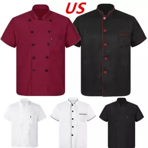 Men Classic Chef Coat Lightweight Short Sleeve Chef Jacket Cooking Uniform Shirt - Picture 1 of 32