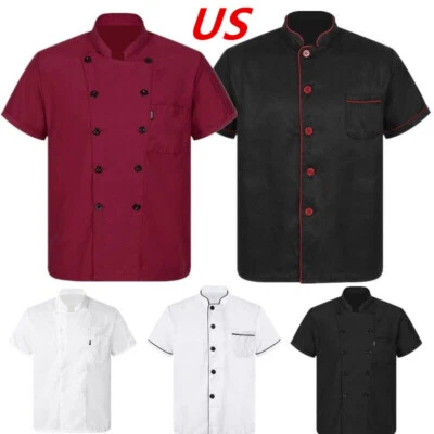 Men Classic Chef Coat Lightweight Short Sleeve Chef Jacket Cooking Uniform Shirt - Image 1 of 4