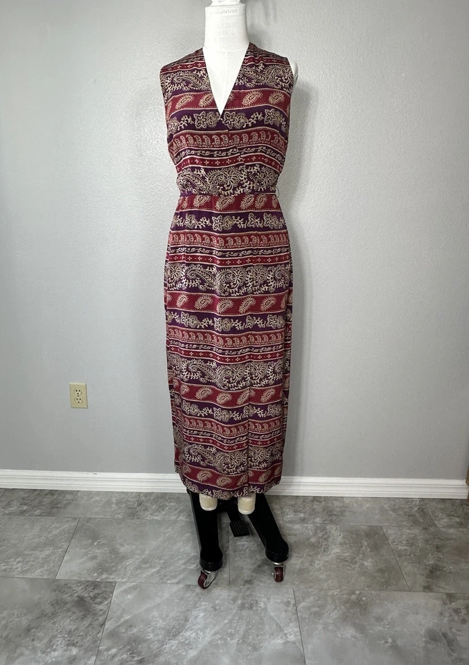 Vestido Maggi London Vintage Talla 12 Maxi Seda Cachemira Ligero Envolvente Retro Foto 1 de 4