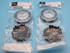 4x Original Mercedes Benz Nabendeckel Chrom Stern mit Lorbeerkranz Blau NEU - Bild 1 von 4