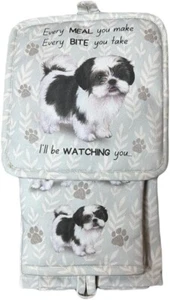 Shih Tzu Black 3-Piece Kitchen Set - Oven Mitt, Pot Holder & Kitchen Towel Set - Picture 1 of 1