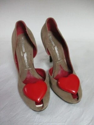 Vivienne Westwood Pumps High Heels Suede Brown Red Heart Size 37 1/2 US 7 Used - Image 1 of 4