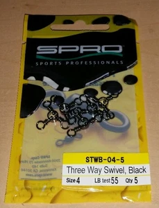 Spro STWB-04-5 Black Size 4 Three Way Swivel 55 lb. Test Qty. 5 Fishing  - Picture 1 of 1