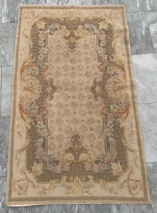 Vintage French Style Aubusson Rug Needlepoint Chain stitch Rug 2x4 ft Free Ship - Picture 1 of 8