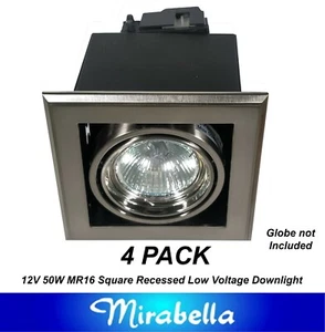 4 x 12V MR16 Recessed Gimble Downlight Fittings Satin Chrome Gimbal Square - Picture 1 of 3
