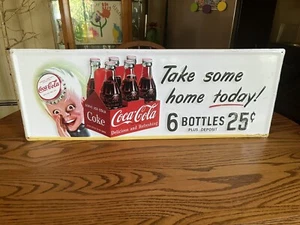 Coca-Cola Steel Retro Advertising Sign Sprite Boy Take Some Home Today 6 Pack - Picture 1 of 7