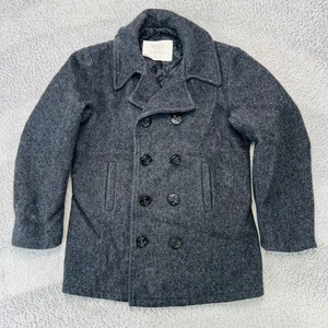 Cappotto uomo vintage lana pea media fodera trapuntata made in USA grigio invecchiato - Foto 1 di 9
