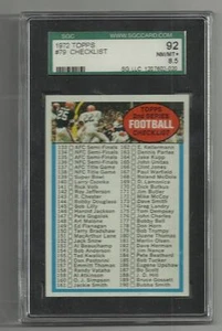 1972 TOPPS FOOTBALL 2ND CHECKLIST # 79 GRADED SGC 92 (8.5) NEAR MINT/MINT PLUS - Picture 1 of 1