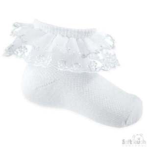 White Ankle Socks With Organza Lace (Various Size's available - from  0-24 Month