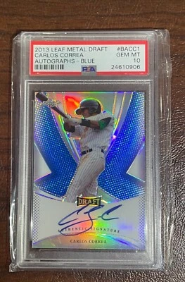 2013 Leaf Metal Draft Carlos Correa Blue Auto RC PSA 10 Gem Mint /15 - Image 1 of 2