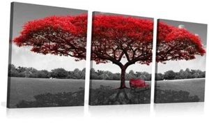 Large Red Tree Canvas Wall Art:3 Piece Nature Wall Decor Abstract 20 x 30inch - Picture 1 of 7