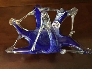 Murano Arte Lavorazione Glass Tray Made In Italy Blue Clear Small Chip Last Pic - Picture 1 of 7