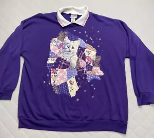 Act III Classics Sweatshirt Women’s Large Cat Sweatshirt Purple Grandmacore - Picture 1 of 14