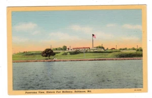 Vista panoramica Fort McHenry Baltimore Md. cartolina vintage in lino - Foto 1 di 2