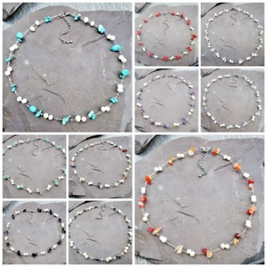 Freshwater Pearls & Crystal Gemstone Necklace 10 Stone Choice - Picture 1 of 18