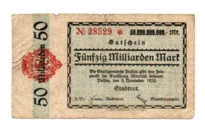 50 000 000 000 MARK VG EMERGENCY ISSUED BANKNOTE FROM GERMANY/PASSAU 1923 - Picture 1 of 2