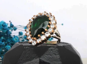 Anello Sultano Hurrem Argento Sterling Gioielli Ottomani Pietra Preziosa Verde Turca - Foto 1 di 10