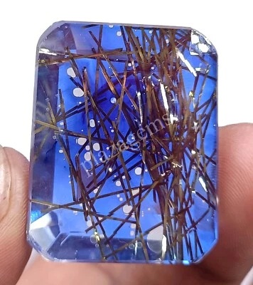 127 CT Emerald Cut BI Color Rutilated Quartz Certified Loose Gems N23 - Image 1 of 4