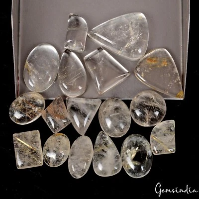 183.50 Ct 100%Natural Golden Rutile Quartz Mix Cabochon Loose Gemstone.lot - Image 1 of 4