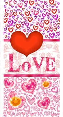 Color My Valentine I Believe In Love Heart Hugs Kisses Fabric  Panel 23"   #5457 - Image 1 of 2