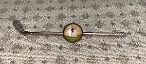 Rare Vintage Mens Gold Bar Tie Pin Hand Painted Mother of Pearl Under Glass - Picture 1 of 8