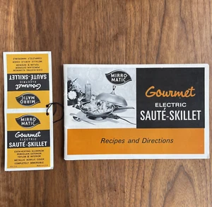 MIRRO MATIC GOURMET Electric Skillet Manual Recipes 1960s Original Tag - Picture 1 of 7