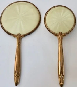 Raro Juego de Cepillos y Espejo de Tocador Guilloche Esmaltado Latón Antiguo Años 20 - Imagen 1 de 4