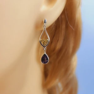 Blue Iolite Celtic-Earrings, Celtic Design, Water Sapphire, 9ct Gold Accents - Picture 1 of 5