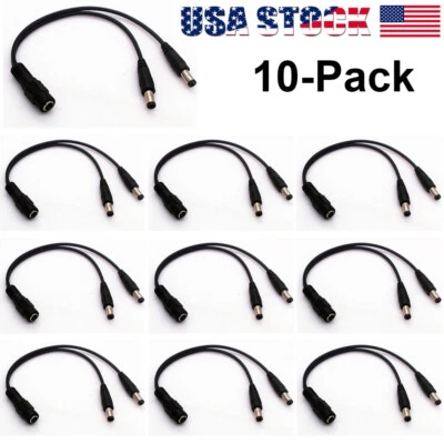 10-Pack DC Power Splitter Cable Cord Adapter 1:2 CCTV Security Camera DVR LED - Image 1 of 2