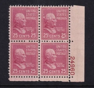 1938 PREXY William McKinley 25c Sc 829 MNH plate block OF 4 (CB - Picture 1 of 1