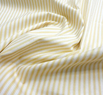 Cotton Fabric - Yellow & Ivory Ticking Stripe - Craft Fabric Material Metre - Image 1 of 4