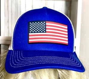 American Flag Snapback Mesh Back Ballcap Hat Blue White Port Authority OSFM New - Picture 1 of 6