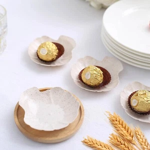 24 Natural 3.5 in Wheat Straw Fiber Mini Sea Shell SERVING TRAYS Party Events - Picture 1 of 9