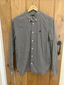 Camisa Fred Perry Manga Larga Cuadros Guinga Blanca Negra Talla Grande - Imagen 1 de 9