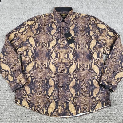 Premiere Snakeskin Reptile Print Shirt Mens Large Brown Black Button up NWT $105 - Image 1 of 4