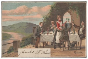 XX1049/ Mailick Litho AK Männer trinken Wein 1905 - Picture 1 of 2